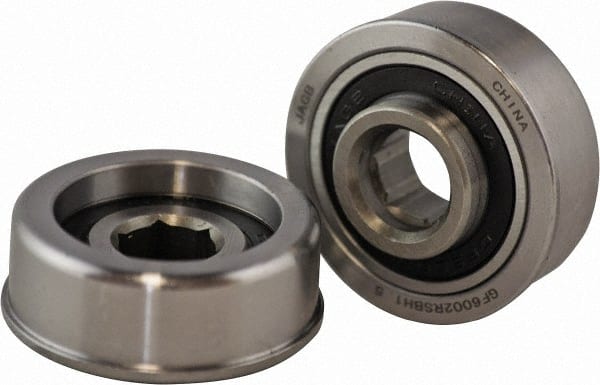 USDI - 1 Row, 1-1/2" OD, 7/16" Hex Double Shield Conveyor Roller Bearing - 635 Lb Capacity, 550 Max RPM, with Flange, Steel with Zinc Housing - Exact Tooling