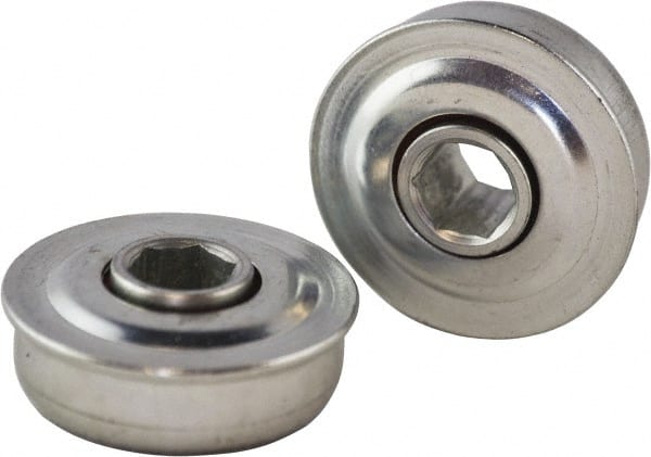 USDI - 1 Row, 1.53" OD, 7/16" Hex Double Seal Conveyor Roller Bearing - 145 Lb Capacity, 550 Max RPM, with Flange, Steel with Zinc Housing - Exact Tooling