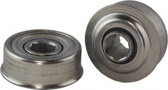 USDI - 1 Row, 3.19" OD, 11/16" Hex Single Seal Conveyor Roller Bearing - 425 Lb Capacity, 550 Max RPM, with Flange, Steel with Zinc Housing - Exact Tooling