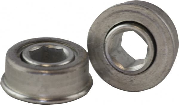 USDI - 1 Row, 0.908" OD, 3/8" Hex Open Conveyor Roller Bearing - 35 Lb Capacity, 550 Max RPM, with Flange, Steel with Zinc Housing - Exact Tooling