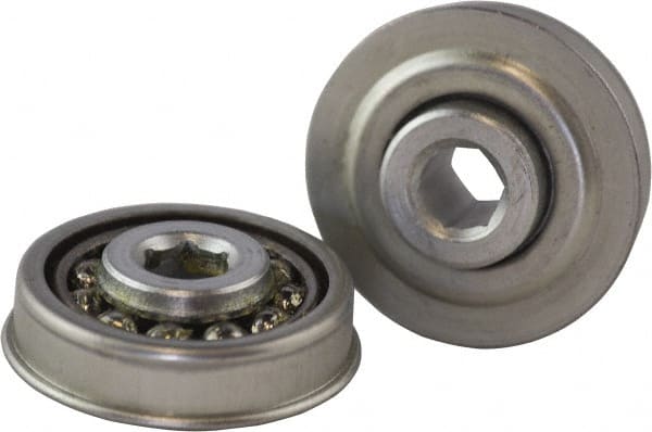 USDI - 1 Row, 1.897" OD, 7/16" Hex Single Seal Conveyor Roller Bearing - 190 Lb Capacity, 550 Max RPM, with Flange, Steel with Zinc Housing - Exact Tooling