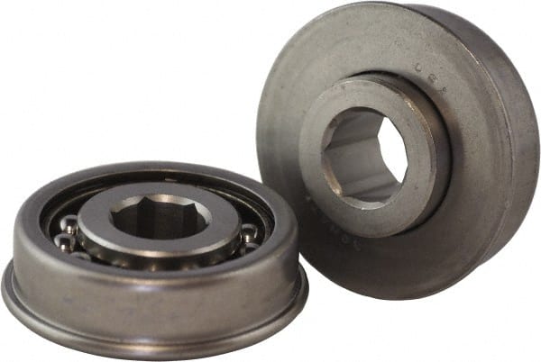 USDI - 1 Row, 2-1/4" OD, 11/16" Hex Open Conveyor Roller Bearing - 345 Lb Capacity, 550 Max RPM, with Flange, Steel with Steel Housing - Exact Tooling