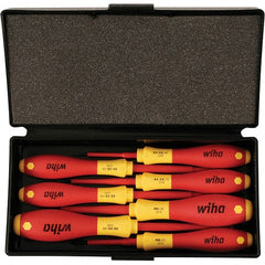 Wiha - 7 Piece Slotted, Phillips & Square Screwdriver Set - Bit Sizes: Philips #0 & #1, Comes in Box - Exact Tooling