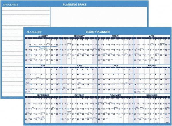 AT-A-GLANCE - 1 Sheet, 48 x 32", Erasable Wall Planner - Blue & White - Exact Tooling