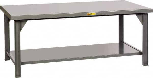 Little Giant - 72 Wide x 36" Deep x 34" High, 7 Gauge Steel Workbench - Fixed Legs, Gray - Exact Tooling