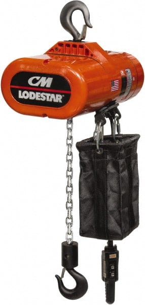 CM - 2 Ton Capacity, 16 FPM Lift Speed, Electric Chain Hoist - 20' Max Lift, 24.83" Min Headroom, 1 Chain - Exact Tooling
