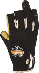Ergodyne - Size M (8) Polyester Blend Work Gloves - For Mechanic's & Lifting, Uncoated, Hook & Loop Cuff, (3) Half Fingered/(2) Full Fingered, Black/Tan, Paired - Exact Tooling