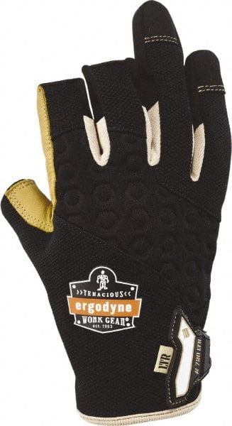 Ergodyne - Size 2XL (11) Polyester Blend Work Gloves - For Mechanic's & Lifting, Uncoated, Hook & Loop Cuff, (3) Half Fingered/(2) Full Fingered, Black/Tan, Paired - Exact Tooling