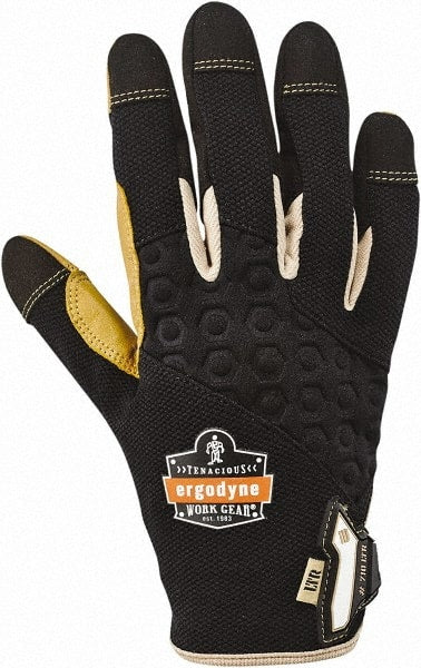 Ergodyne - Size L (9) Polyester Blend Work Gloves - For Mechanic's & Lifting, Uncoated, Hook & Loop Cuff, Full Fingered, Black/Tan, Paired - Exact Tooling