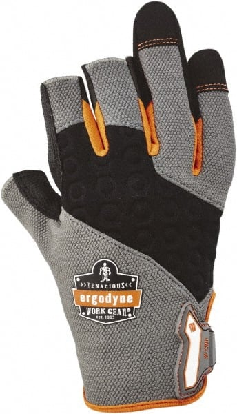 Ergodyne - Size S (7) Polyester Blend Work Gloves - For Mechanic's & Lifting, Uncoated, Hook & Loop Cuff, (3) Half Fingered/(2) Full Fingered, Black/Gray, Paired - Exact Tooling