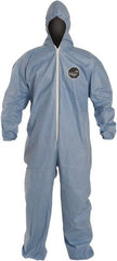 Dupont - Size L FR Disposable Flame Resistant/Retardant Coveralls - Blue, Zipper Closure, Elastic Cuffs, Elastic Ankles - Exact Tooling
