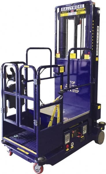 Ballymore - 650 Lb Capacity, 216" Lift Height, Battery Operated Drivable Power Stocker Lift - 216" Lift Height, Battery Operated - Exact Tooling