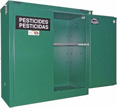 Securall Cabinets - 2 Door, 1 Shelf, Green Steel Standard Safety Cabinet for Flammable and Combustible Liquids - 46" High x 43" Wide x 18" Deep, Self Closing Door, 3 Point Key Lock, 30 Gal Capacity - Exact Tooling