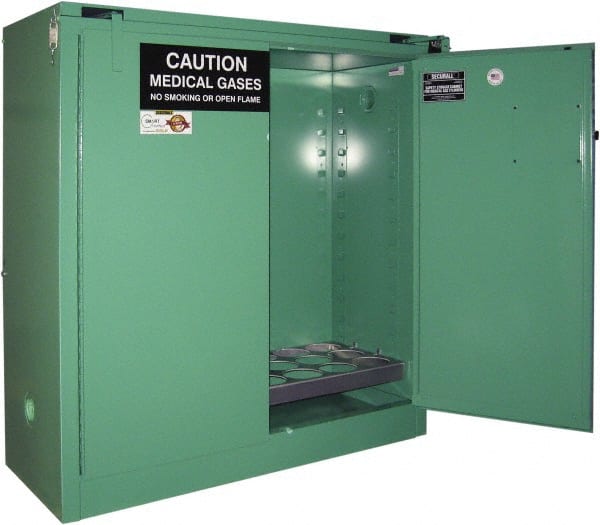 Securall Cabinets - 2 Door, Green Steel Standard Safety Cabinet for Flammable and Combustible Liquids - 46" High x 43" Wide x 18" Deep, Self Closing Door, 3 Point Key Lock, D, E Cylinder Capacity - Exact Tooling