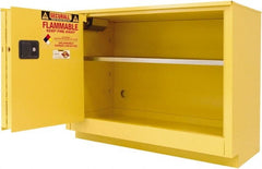 Securall Cabinets - 2 Door, 1 Shelf, Yellow Steel Under the Counter Safety Cabinet for Flammable and Combustible Liquids - 35-5/8" High x 47" Wide x 22" Deep, Sliding Door, 3 Point Key Lock, 36 Gal Capacity - Exact Tooling