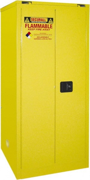 Securall Cabinets - 2 Door, 2 Shelf, Yellow Steel Standard Safety Cabinet for Flammable and Combustible Liquids - 67" High x 31" Wide x 31" Deep, Self Closing Door, 3 Point Key Lock, 60 Gal Capacity - Exact Tooling