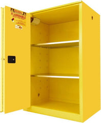 Securall Cabinets - 2 Door, 2 Shelf, Yellow Steel Standard Safety Cabinet for Flammable and Combustible Liquids - 65" High x 43" Wide x 31" Deep, Sliding Door, 3 Point Key Lock, 90 Gal Capacity - Exact Tooling