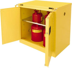 Securall Cabinets - 2 Door, 1 Shelf, Yellow Steel Standard Safety Cabinet for Flammable and Combustible Liquids - 37" High x 36" Wide x 24" Deep, Self Closing Door, 3 Point Key Lock, 30 Gal Capacity - Exact Tooling