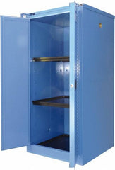 Securall Cabinets - 2 Door, 2 Shelf, Blue Steel Standard Safety Cabinet for Corrosive Chemicals - 67" High x 31" Wide x 31" Deep, Self Closing Door, 3 Point Key Lock, 60 Gal Capacity - Exact Tooling