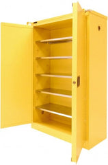 Securall Cabinets - 2 Door, 5 Shelf, Yellow Steel Standard Safety Cabinet for Flammable and Combustible Liquids - 67" High x 43" Wide x 18" Deep, Sliding Door, 3 Point Key Lock, 60 Gal Capacity - Exact Tooling