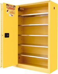 Securall Cabinets - 2 Door, 5 Shelf, Yellow Steel Standard Safety Cabinet for Flammable and Combustible Liquids - 65" High x 43" Wide x 18" Deep, Sliding Door, 3 Point Key Lock, 60 Gal Capacity - Exact Tooling