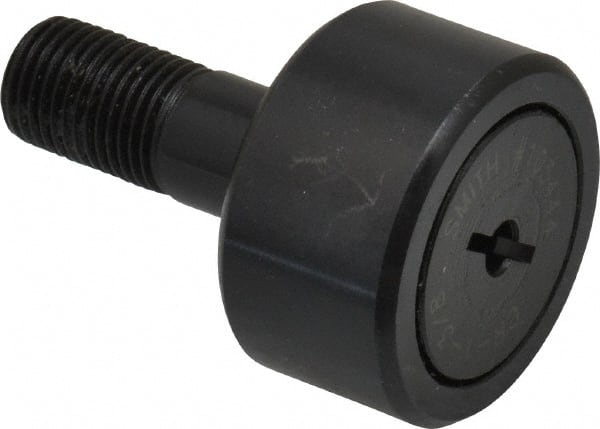 Accurate Bushing - 1-3/8" Roller Diam x 3/4" Width, 1/2" Stud Diam x 1-1/4" Length, Stud Cam Follower - Steel, 5/8" Thread Length, 1/2-20 Thread, 2" OAL, 4,470 Lb Dynamic Cap, 4,300 Lb Static Cap - Exact Tooling