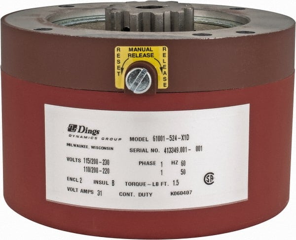Dings Dynamics Group - 115/230 Volts at 60 Hertz, 1-1/2 Ft./Lb. Torque Disc Brake - 56C Frame, 5/8" Hub Bore, NEMA 2 Enclosure - Exact Tooling
