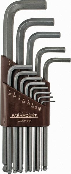 Paramount - 13 Piece L-Key Ball End Hex Key Set - Hex Range 0.05 to 3/8", 7-1/4" OAL, Steel - Exact Tooling