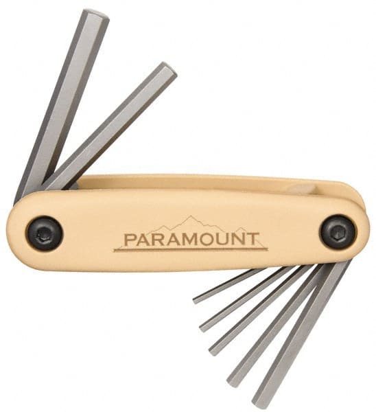 Paramount - 7 Piece Fold-Up Hex Key Set - Hex Range 2 to 8mm, 4-1/2" OAL, Steel - Exact Tooling