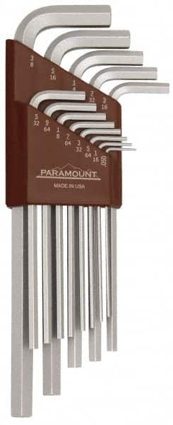 Paramount - 13 Piece L-Key Hex Key Set - Hex Range 0.05 to 3/8", 7-1/4" OAL, Steel - Exact Tooling
