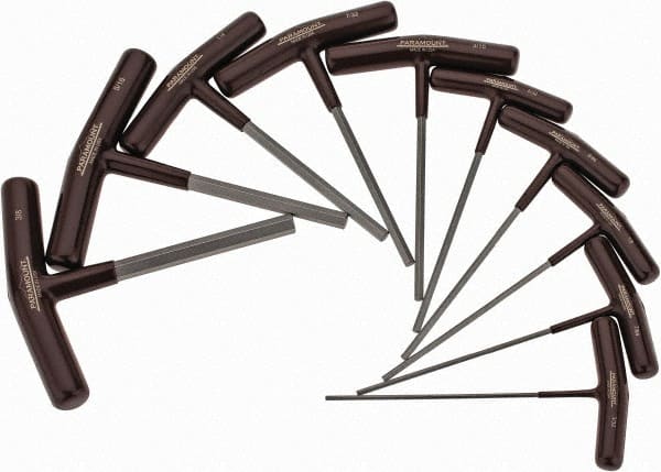 Paramount - 10 Piece T-Handle Hex Key Set - Hex Range 3/32 to 3/8", 6" OAL, Steel - Exact Tooling