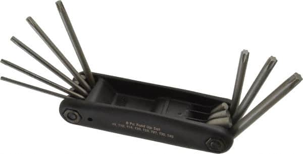 Paramount - 8 Piece T9 to T40 Steel Fold-Up Torx Key Set - 4-1/2" OAL, T9, T10, T15, T20, T25, T27, T35, T40 Torx Size - Exact Tooling