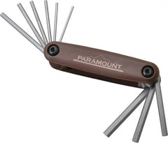 Paramount - 9 Piece Fold-Up Hex Key Set - Hex Range 5/64 to 1/4", 4-1/2" OAL, Steel - Exact Tooling