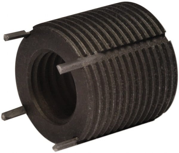 Recoil - #8-32 Internal, 3/8-16 External, 7.8mm Insert Length, Extra Heavy Duty Keylocking Thread Inserts - Carbon Steel, Zinc Phosphate Finish, Grade C1215 - Exact Tooling