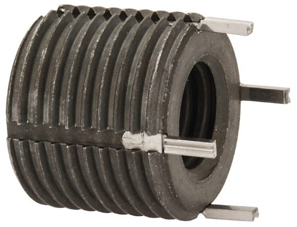 Recoil - 7/16-14 Internal, 3/4-16 External, 5/8" Insert Length, Extra Heavy Duty Keylocking Thread Inserts - Carbon Steel, Zinc Phosphate Finish, Grade C1215 - Exact Tooling