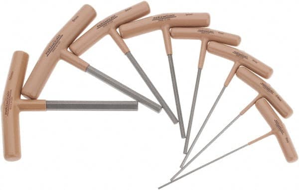 Paramount - 8 Piece T-Handle Hex Key Set - Hex Range 2 to 10mm, 6" OAL, Steel - Exact Tooling