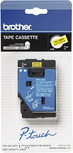 Brother - 1/2" Wide x 300" Long, Yellow Tape Cassette - For Label Maker - Exact Tooling