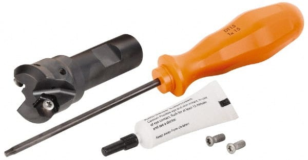 Kennametal - 45° Lead Angle, 33.58mm Max Cut Diam, 1" Min Cut Diam, 3.23mm Max Depth of Cut, Indexable Chamfer and Angle End Mill - 2 Inserts, HNGJ 0604ANENLD Insert Style, 83.31mm Overall Length, Through Coolant, Straight Shank - Exact Tooling