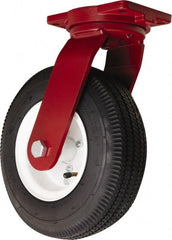 Hamilton - 12" Diam, Rubber Swivel Caster - 625 Lb Capacity, Top Plate Mount, 6-1/8" x 7-1/2" Plate, Tapered Roller Bearing - Exact Tooling