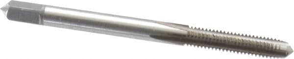 Made in USA - M4x0.70 Metric Coarse 4 Flute Bright Finish High Speed Steel Straight Flute Standard Hand Tap - Plug, Right Hand Thread, 2-1/8" OAL, 3/4" Thread Length, H11 Limit, 0.005" Oversize - Exact Tooling