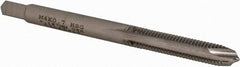 Made in USA - M4x0.70 Metric Coarse, 2 Flute, Bright Finish, High Speed Steel Spiral Point Tap - Plug Chamfer, Right Hand Thread, 2-1/8" OAL, 3/4" Thread Length, 0.168" Shank Diam - Exact Tooling