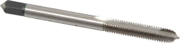 Made in USA - M5x0.80 Metric Coarse, 2 Flute, Bright Finish, High Speed Steel Spiral Point Tap - Plug Chamfer, Right Hand Thread, 2-3/8" OAL, 7/8" Thread Length, 0.194" Shank Diam - Exact Tooling