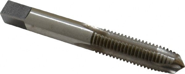 Made in USA - M10x1.50 Metric Coarse, 3 Flute, Bright Finish, High Speed Steel Spiral Point Tap - Plug Chamfer, Right Hand Thread, 2-15/16" OAL, 1-1/4" Thread Length, 0.381" Shank Diam - Exact Tooling