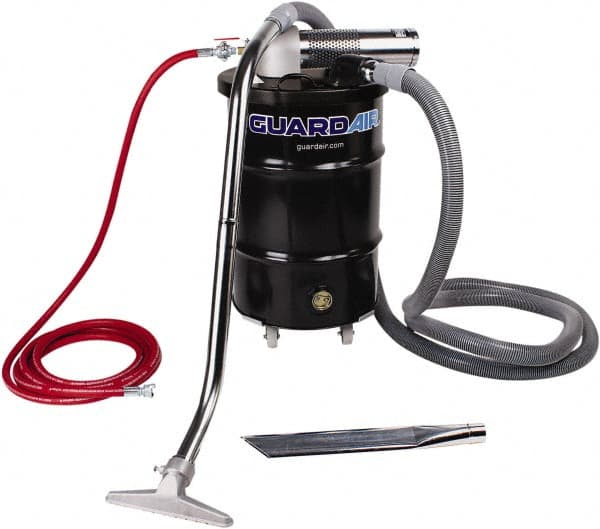 Guardair - 30 Gal Steel Tank, Air Powered Pneumatic Canister Wet/Dry Vacuum - 15 Peak hp, 20' Hose Fitting, Cartridge Filter, Accessories Included - Exact Tooling