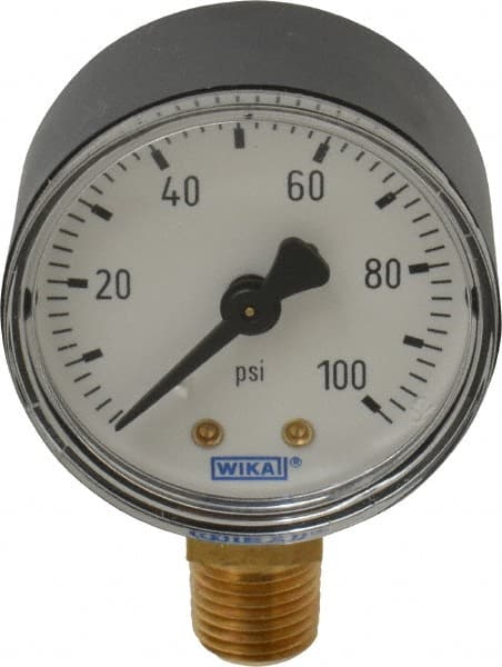 Wika - 2" Dial, 1/4 Thread, 0-100 Scale Range, Pressure Gauge - Lower Connection Mount, Accurate to 3-2-3% of Scale - Exact Tooling