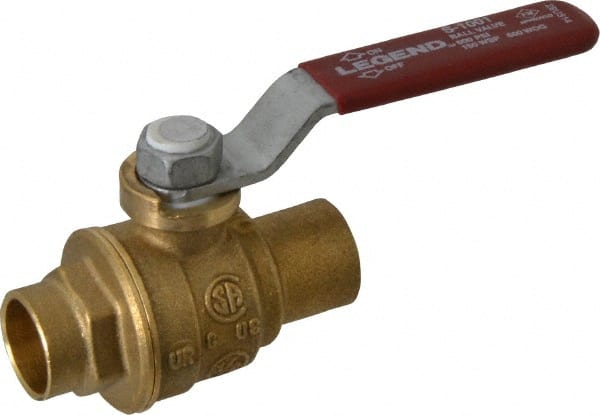 Legend Valve - 1/2" Pipe, Full Port, Brass Standard Ball Valve - Inline - One Way Flow, Soldered x Soldered Ends, Lever Handle, 600 WOG, 150 WSP - Exact Tooling