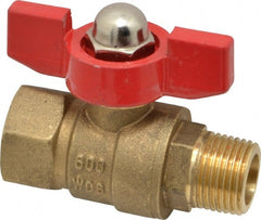 Midwest Control - 3/8" Pipe, Brass Miniature Ball Valve - Inline - One Way Flow, MNPT x FNPT Ends, Tee Handle, 600 WOG, 150 WSP - Exact Tooling