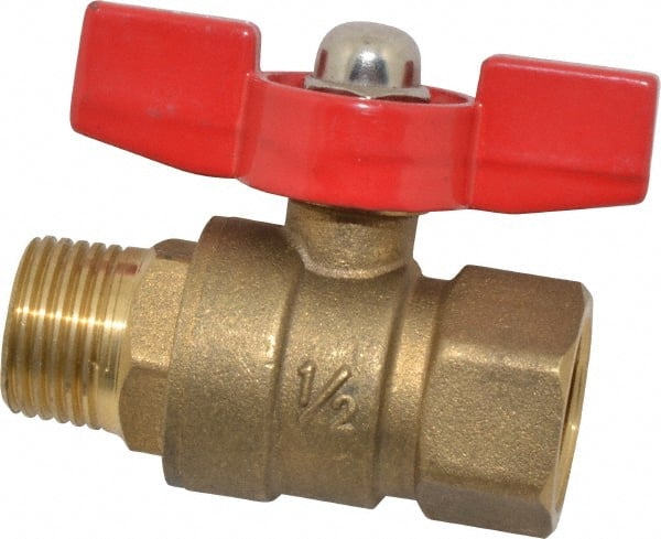Midwest Control - 1/2" Pipe, Brass Miniature Ball Valve - Inline - One Way Flow, MNPT x FNPT Ends, Tee Handle, 600 WOG, 150 WSP - Exact Tooling