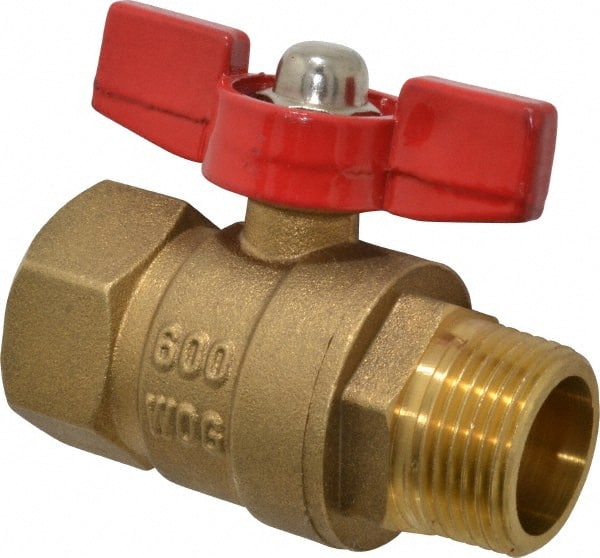 Midwest Control - 3/4" Pipe, Brass Miniature Ball Valve - Inline - One Way Flow, MNPT x FNPT Ends, Tee Handle, 600 WOG, 150 WSP - Exact Tooling