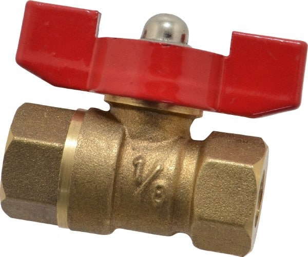 Midwest Control - 1/8" Pipe, Brass Miniature Ball Valve - Inline - One Way Flow, FNPT x FNPT Ends, Tee Handle, 600 WOG, 150 WSP - Exact Tooling